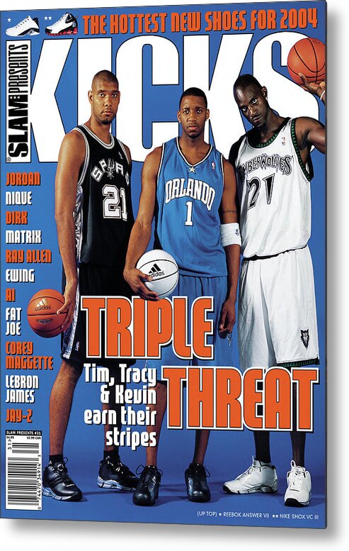 Tim Duncan Metal Print featuring the photograph Triple Threat: Tim, Tracy & Kevin Earn Their Stripes SLAM Cover by Atiba Jefferson