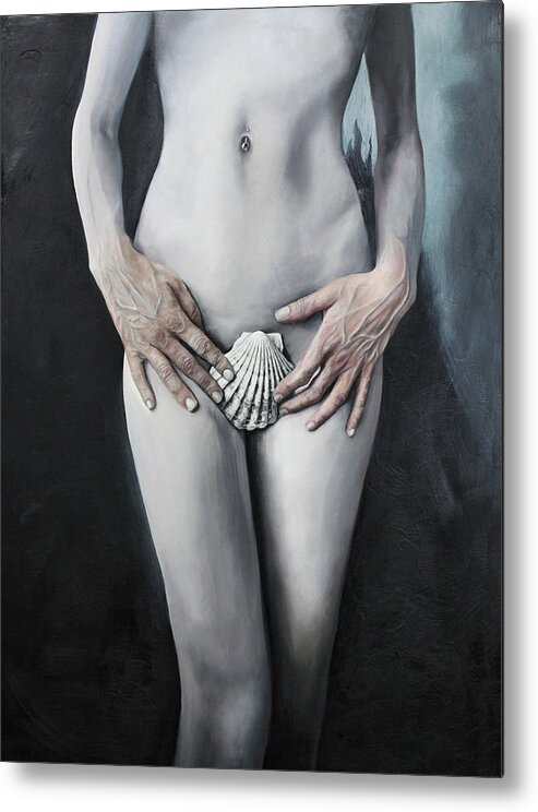 Nude Metal Print featuring the painting Artist Protects His Model by Richard Barone