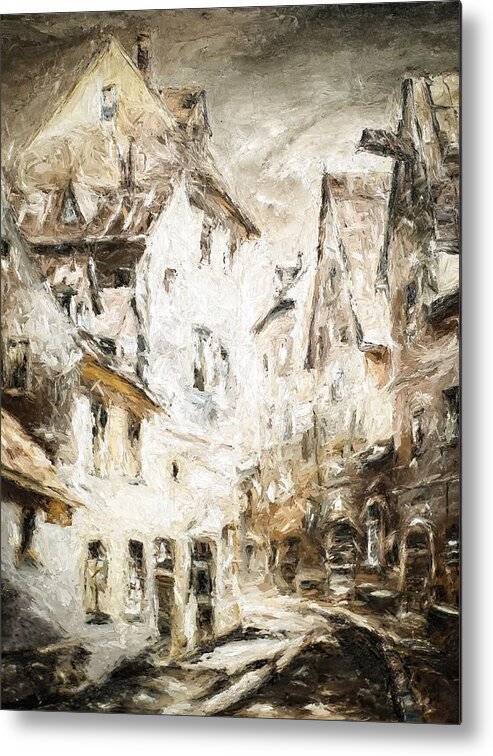 Artwork Metal Print featuring the mixed media In the narrow streets of Riga I am waiting for you again by Aleksandrs Drozdovs