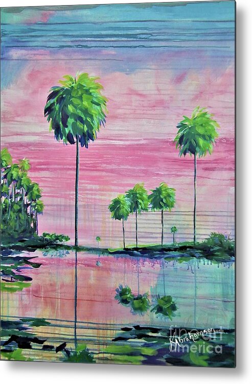 Pink Sky Metal Print featuring the painting Intercoastal Pink Sky Reflections 1 by Kristen Abrahamson