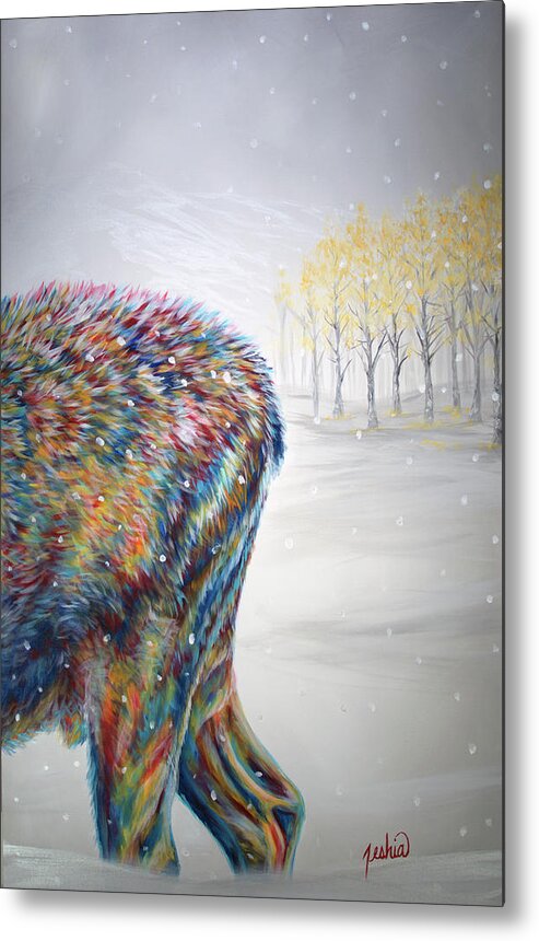 Moose Metal Print featuring the painting Snowdrifter Triptych Panel 3 by Teshia Art