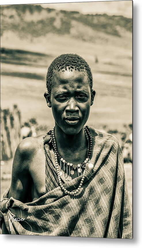 Maasai Metal Print featuring the photograph 4300 Portrait Young Maasai Ngorongoro Tanzania by Amyn Nasser Neptune Gallery