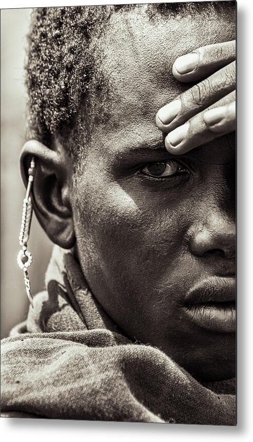 Top Photographer Metal Print featuring the photograph 4335 Portrait of Tanzania Maasai Warrior by Amyn Nasser Neptune Gallery