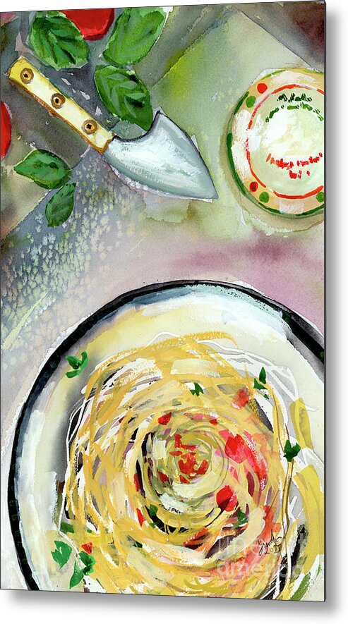 Food Art Metal Print featuring the painting Italian Cuisine Pasta Food Art Watercolors by Ginette Callaway