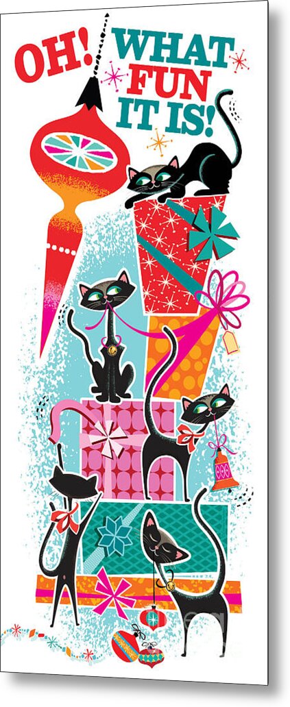 Retro Christmas Cats Metal Print featuring the digital art Retro Christmas Cats by Diane Dempsey