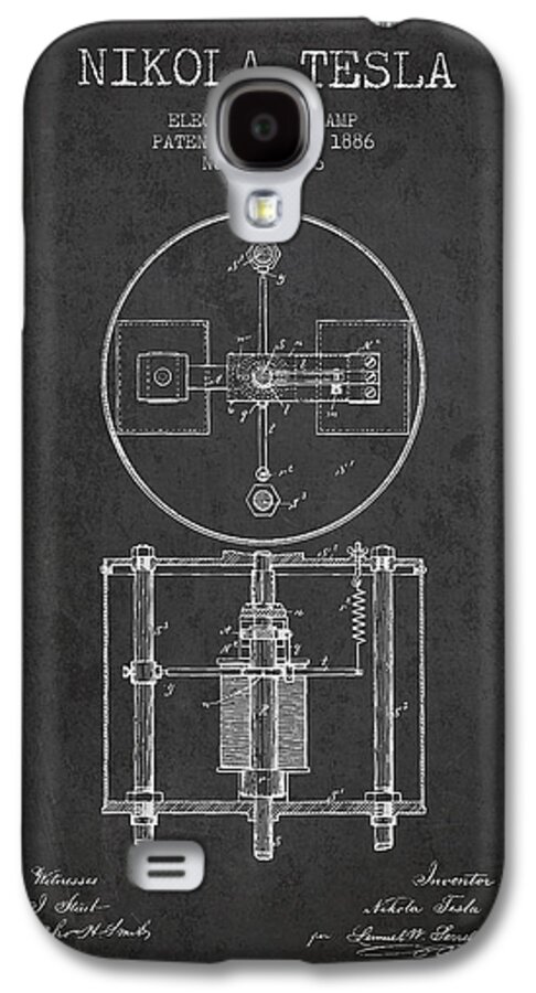 Tesla Galaxy S4 Case featuring the digital art Nikola Tesla Patent Drawing From 1886 - Dark #1 by Aged Pixel