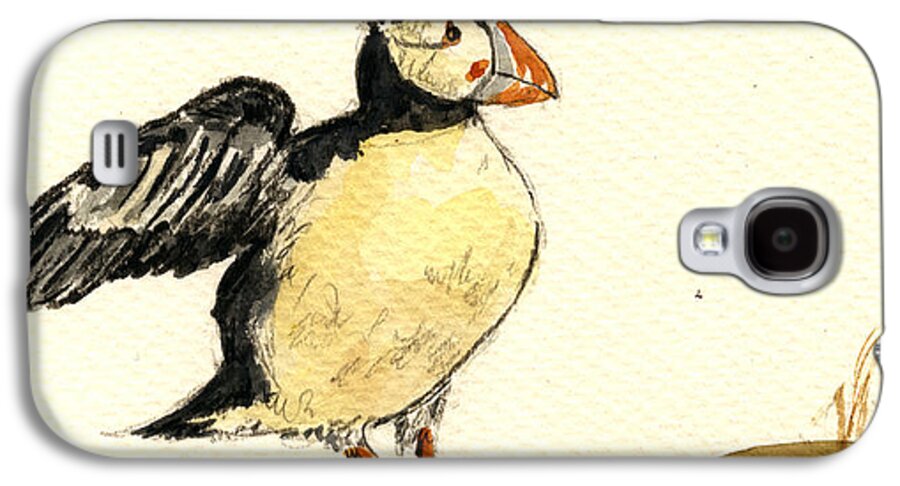 Puffin Galaxy S4 Case featuring the painting Puffin bird #1 by Juan Bosco
