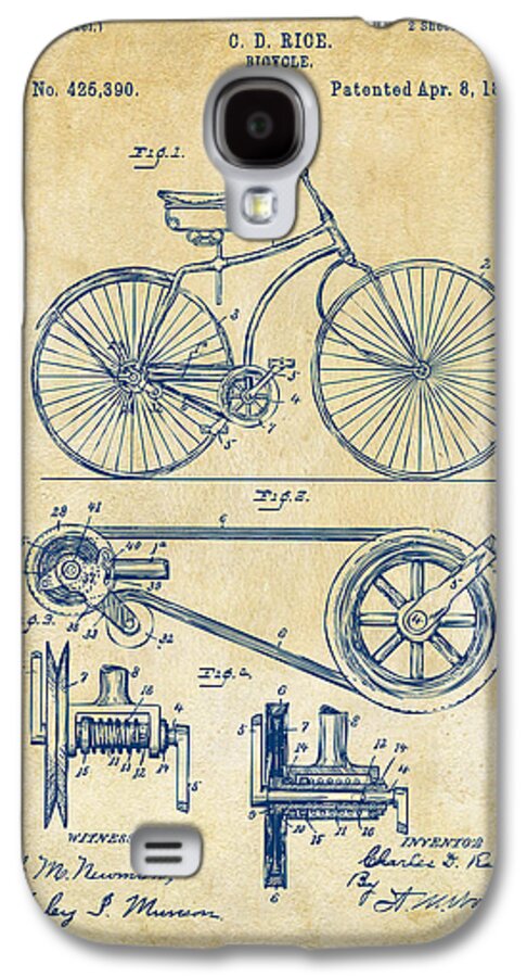 Velocipede Galaxy S4 Case featuring the digital art 1890 Bicycle Patent Artwork - Vintage by Nikki Marie Smith