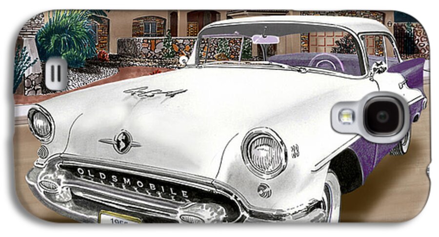 A Watercolor Portrait Of A 1955 Oldsmobile In Front Of Home Of The Owner Galaxy S4 Case featuring the painting 1955 Oldsmobile Super 88 by Jack Pumphrey
