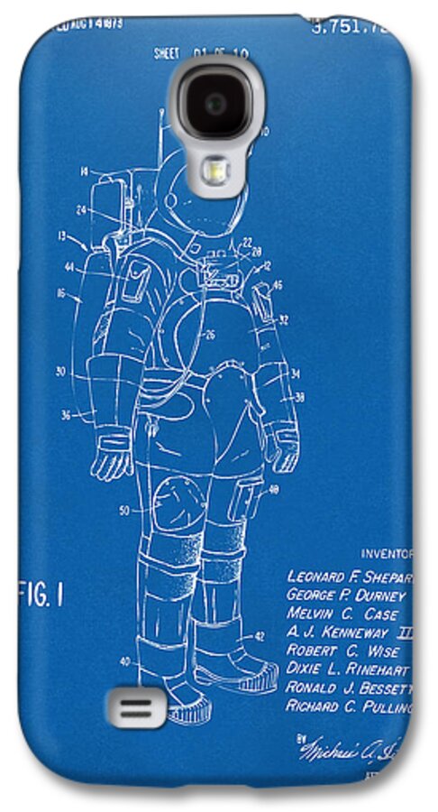 Space Suit Galaxy S4 Case featuring the digital art 1973 Space Suit Patent Inventors Artwork - Blueprint by Nikki Marie Smith