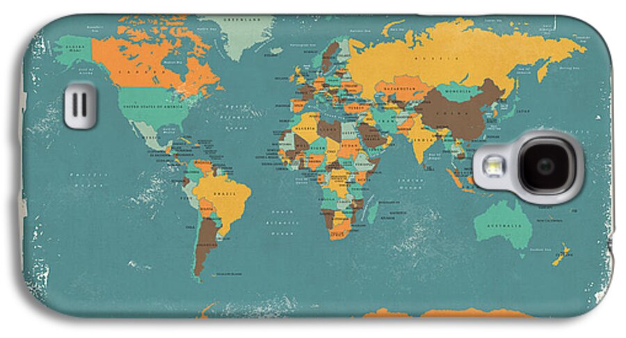 World Map Galaxy S4 Case featuring the digital art Retro Political Map of the World #3 by Michael Tompsett