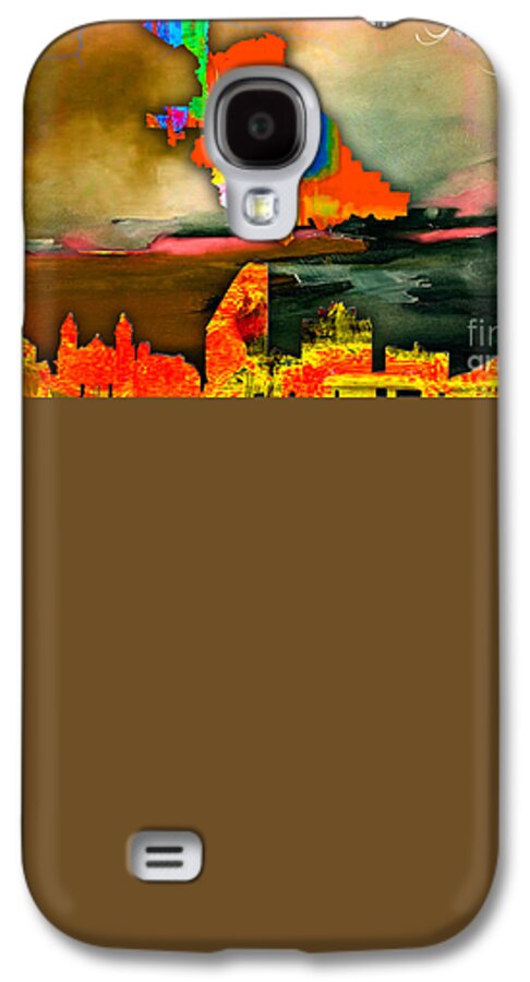 San Jose Art Galaxy S4 Case featuring the mixed media San Jose Map and Skyline #1 by Marvin Blaine