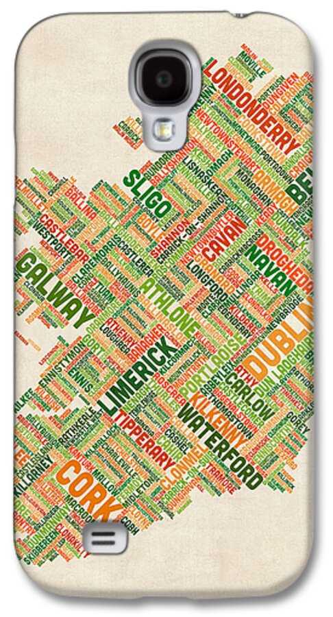 Ireland Map Galaxy S4 Case featuring the digital art Ireland Eire City Text map #4 by Michael Tompsett