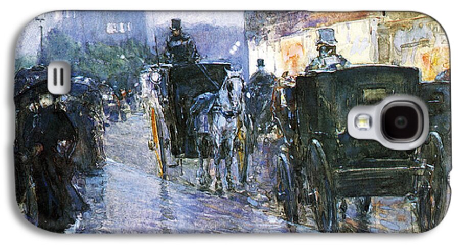 Childe Hassam Galaxy S4 Case featuring the photograph Horse Drawn Cabs at Evening by Childe Hassam
