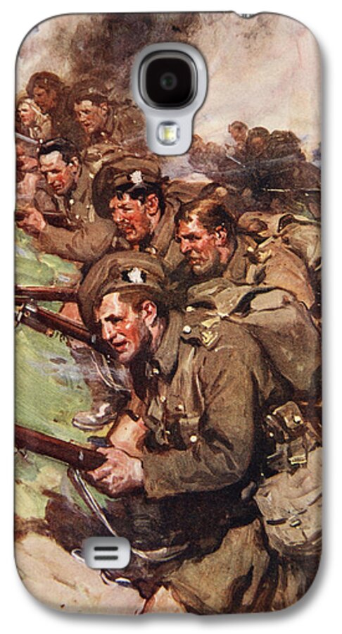 World War I Galaxy S4 Case featuring the drawing A Thrilling Charge, Illustration by Cyrus Cuneo