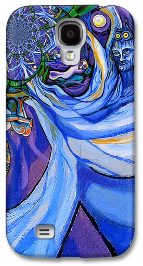 Girl Galaxy S4 Case featuring the digital art Blue and Purple Girl With Tree And Owl Upside Down by Genevieve Esson