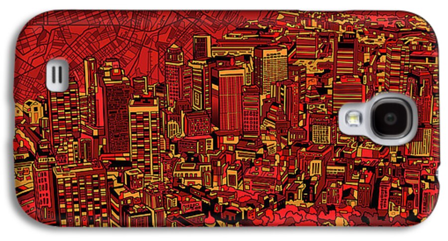 Boston Galaxy S4 Case featuring the painting Boston Panorama Red by Bekim M