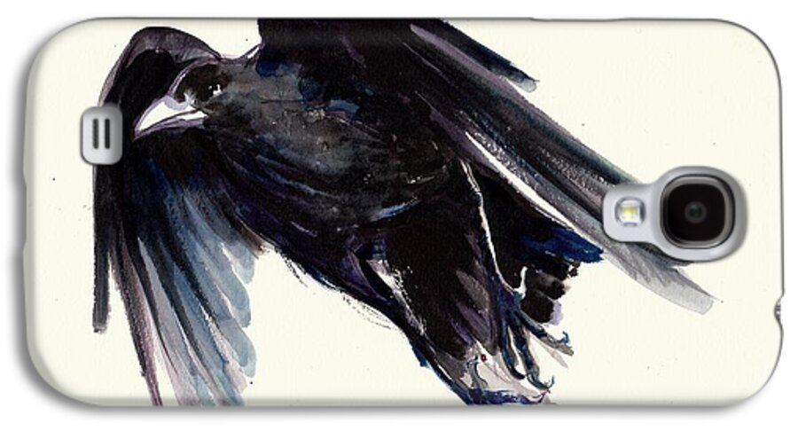 Raven Galaxy S4 Case featuring the painting Dark Raven in Flight - Crow Flying by Tiberiu Soos