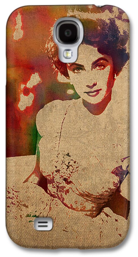 Elizabeth Taylor Galaxy S4 Case featuring the mixed media Elizabeth Taylor Watercolor Portrait on Worn Distressed Canvas by Design Turnpike