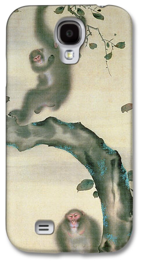 Monkey Galaxy S4 Case featuring the painting Family Of Monkeys In A Tree by Japanese School