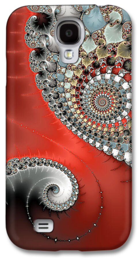 Spiral Galaxy S4 Case featuring the digital art Fractal spiral art red grey and light blue by Matthias Hauser