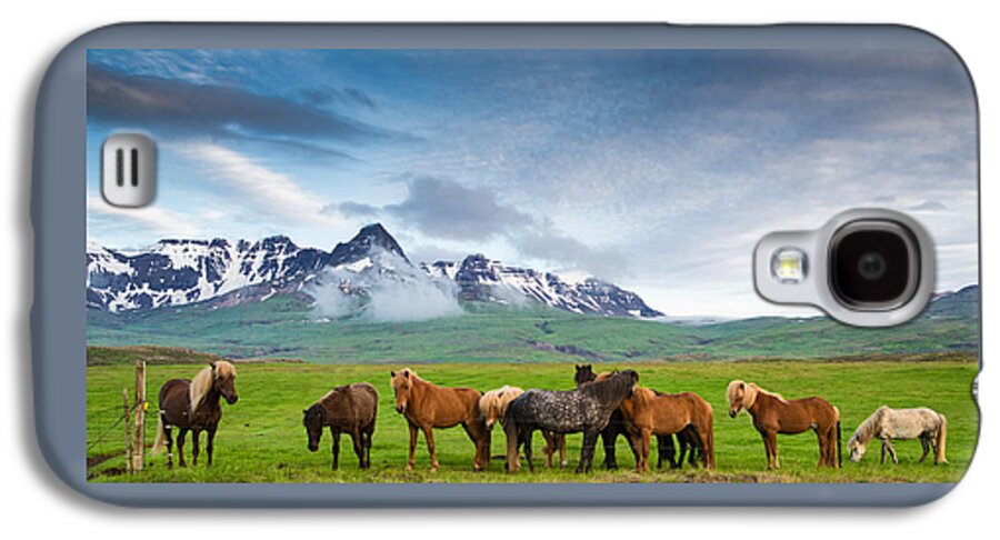 Iceland Galaxy S4 Case featuring the photograph Icelandic horses in mountain landscape in Iceland by Matthias Hauser