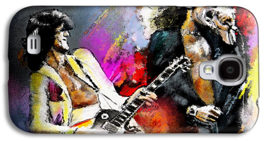 Musicians Galaxy S4 Case featuring the painting Jimmy Page and Robert Plant Led Zeppelin by Miki De Goodaboom
