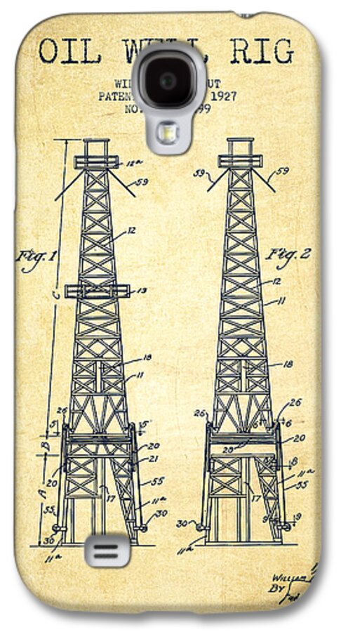 Oil Galaxy S4 Case featuring the digital art Oil Well Rig Patent from 1927 - Vintage by Aged Pixel