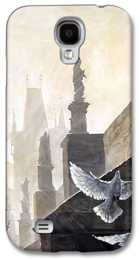 Oil X Acrylic On Canvas Galaxy S4 Case featuring the painting Prague Morning on the Charles Bridge by Yuriy Shevchuk