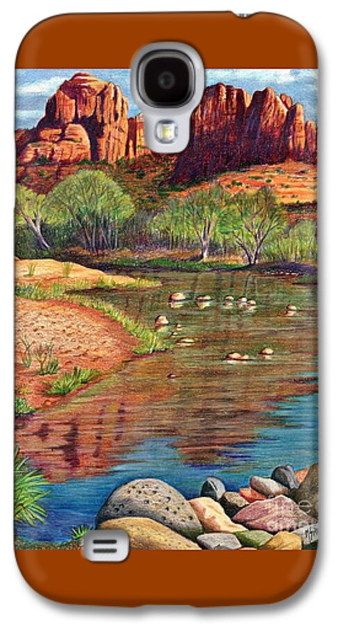 Red Rocks Galaxy S4 Case featuring the drawing Red Rock Crossing-Sedona by Marilyn Smith