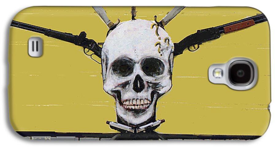 Skull Galaxy S4 Case featuring the mixed media Skull with Guns by Bill Thomson