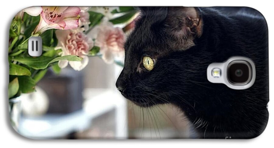 Black Cat Galaxy S4 Case featuring the photograph Take Time To Smell The Flowers by Peggy Hughes