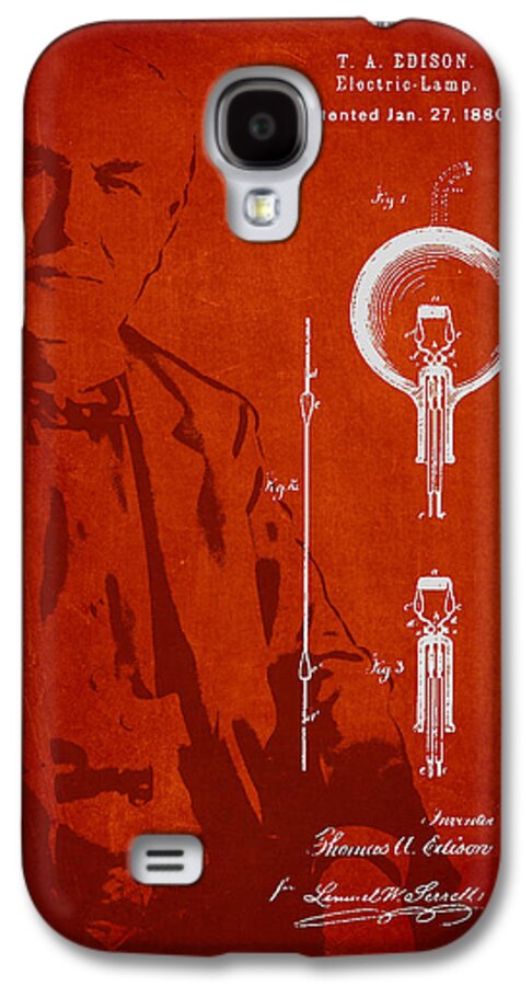 Thomas Edison Galaxy S4 Case featuring the digital art Thomas Edison Electric Lamp Patent Drawing From 1880 by Aged Pixel