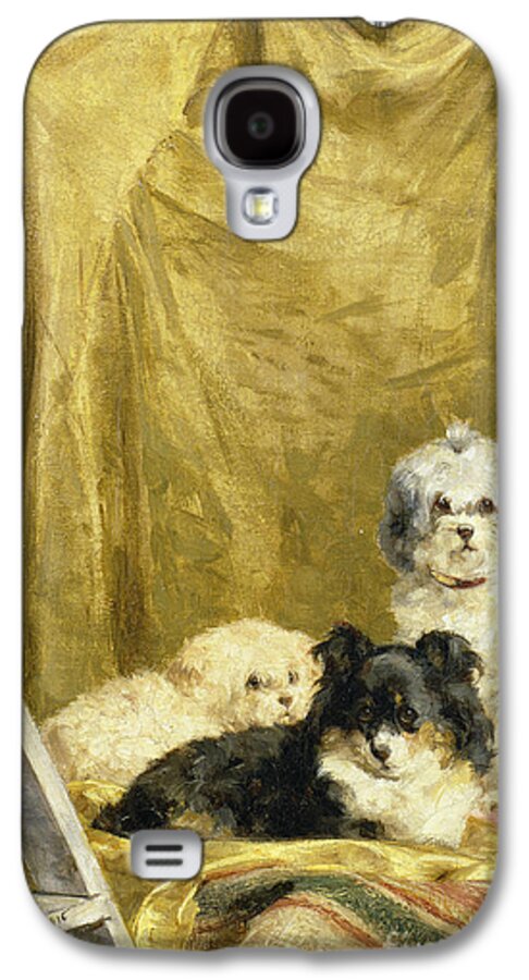 Trumpet Galaxy S4 Case featuring the painting Three Dogs by Charles van den Eycken