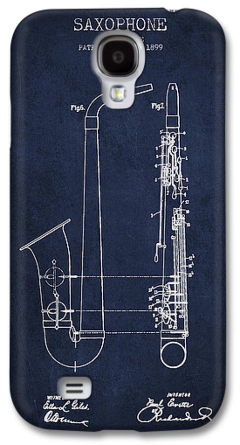 Saxophone Galaxy S4 Case featuring the digital art Saxophone Patent Drawing From 1899 - Blue by Aged Pixel