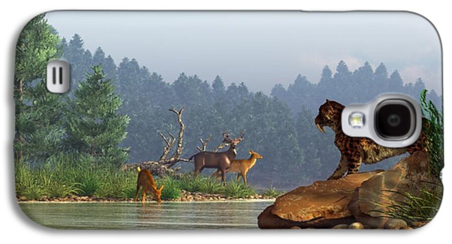 Extinct Galaxy S4 Case featuring the digital art A Saber-Tooth Hunting Deer by Daniel Eskridge