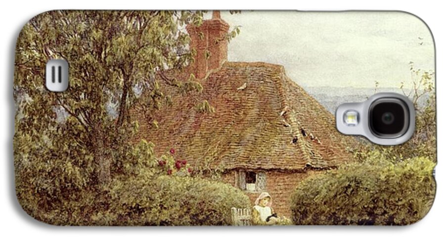 Cottage; Child; Gate; Rural Scene; Country; Countryside; Home; House; Kitten; Path; Wildflowers; Picturesque; Idyllic; Female Galaxy S4 Case featuring the painting Near Haslemere by Helen Allingham