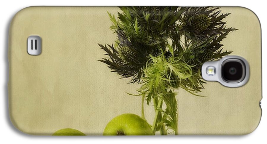 Apples Galaxy S4 Case featuring the photograph Green Apples And Blue Thistles #1 by Priska Wettstein