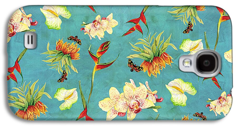 Orchid Galaxy S4 Case featuring the painting Tropical Island Floral Half Drop Pattern #1 by Audrey Jeanne Roberts