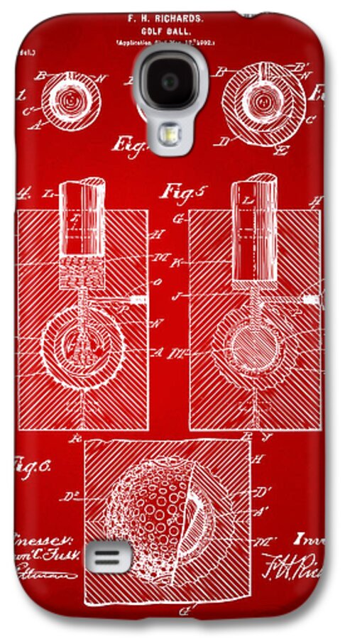 Golf Galaxy S4 Case featuring the digital art 1902 Golf Ball Patent Artwork Red by Nikki Marie Smith