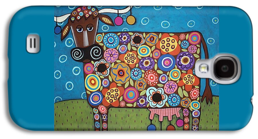 Cow Art Galaxy S4 Case featuring the painting Blooming Cow by Karla Gerard