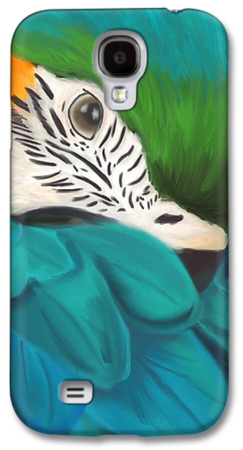 Parrot Galaxy S4 Case featuring the painting Blue and Gold Macaw by Becky Herrera