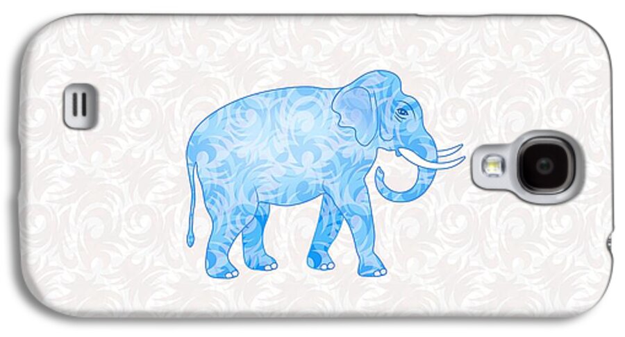Elephant Galaxy S4 Case featuring the digital art Blue Damask Elephant by Antique Images 