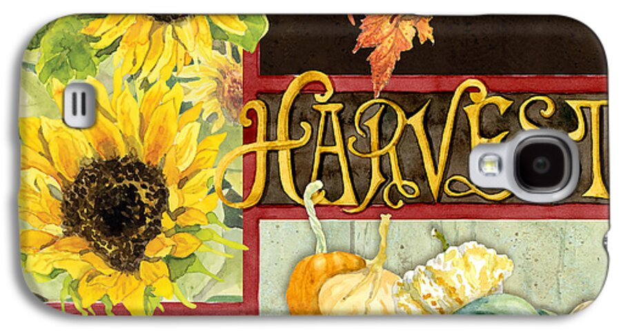 Leaf Galaxy S4 Case featuring the painting Celebrate Abundance - Harvest Fall Leaves Squash n Sunflowers w Paisleys by Audrey Jeanne Roberts