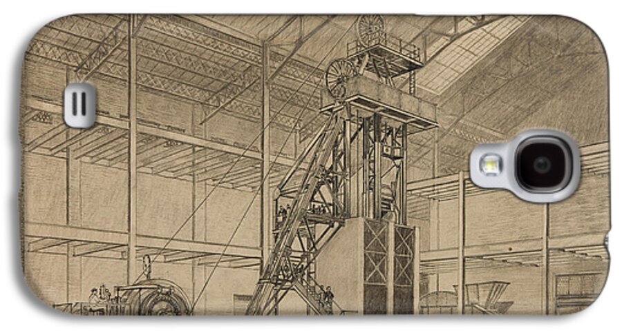 Detail Galaxy S4 Case featuring the drawing Coal Mine Hoist by Percy Hale Lund