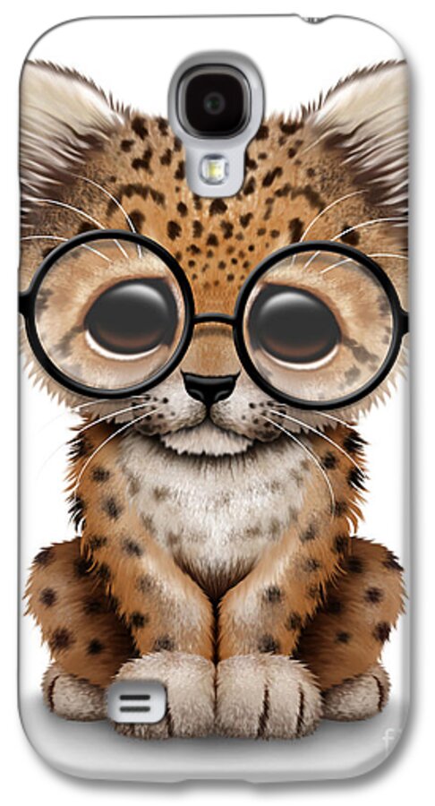 Leopard Galaxy S4 Case featuring the digital art Cute Baby Leopard Cub Wearing Glasses by Jeff Bartels