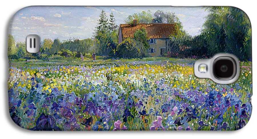 Landscape;market Gardening; Flowers; Horticulture;cottage; Summer; Rural; Irises; Landscapes Galaxy S4 Case featuring the painting Evening at the Iris Field by Timothy Easton