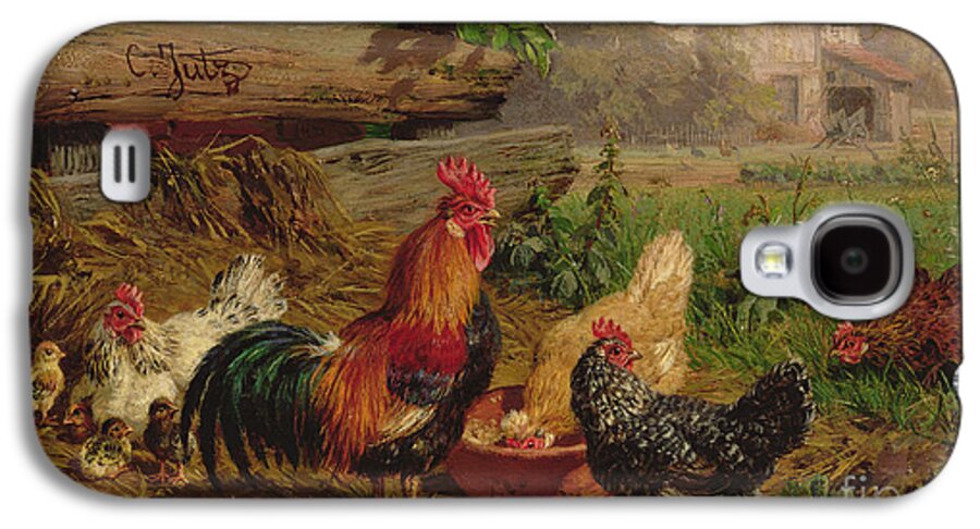 Chicken Galaxy S4 Case featuring the painting Farmyard Chickens by Carl Jutz