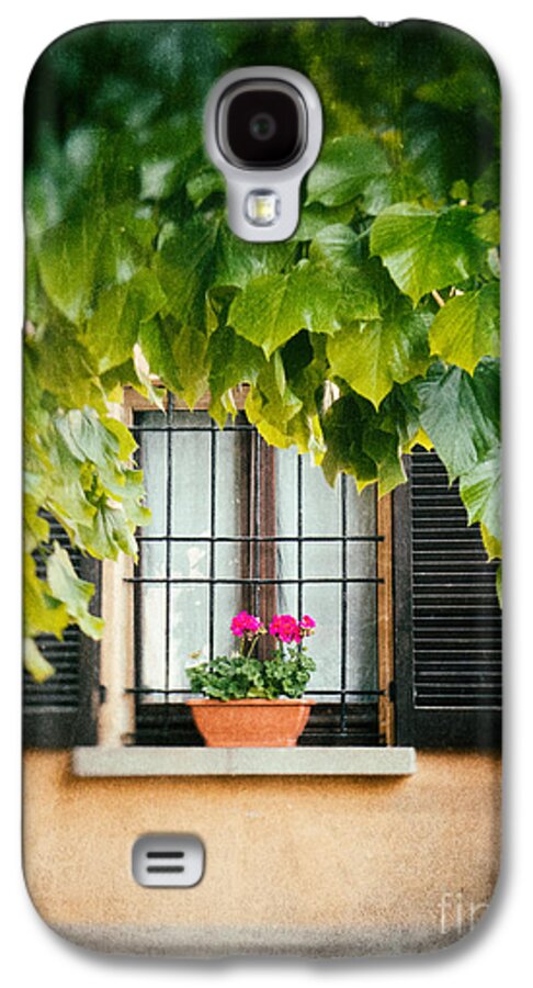 Architecture Galaxy S4 Case featuring the photograph Geraniums on windowsill by Silvia Ganora