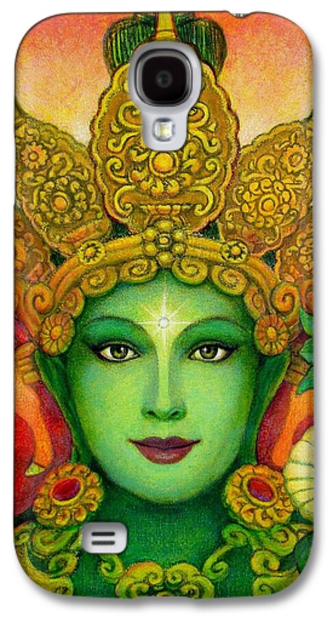 Goddess Galaxy S4 Case featuring the painting Goddess Green Tara's Face by Sue Halstenberg